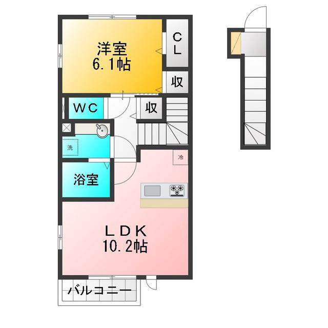 メゾンベール(1LDK/2階)の間取り写真
