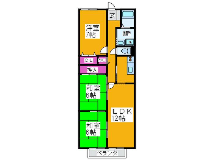 アネシスB棟(3LDK/2階)の間取り写真
