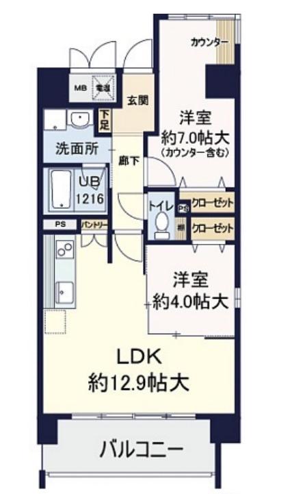 ルチューレ西梅田(2LDK/3階)の間取り写真