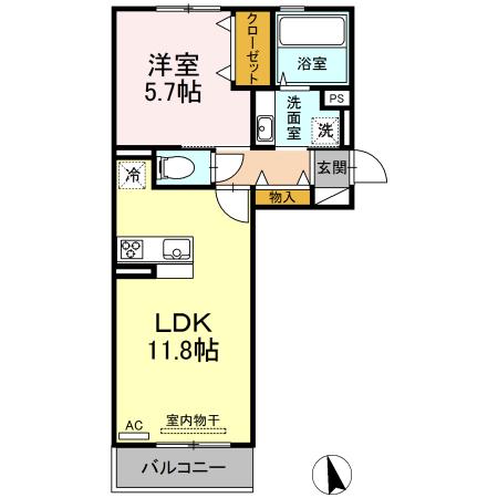 エスポワール松橋II(1LDK/3階)の間取り写真