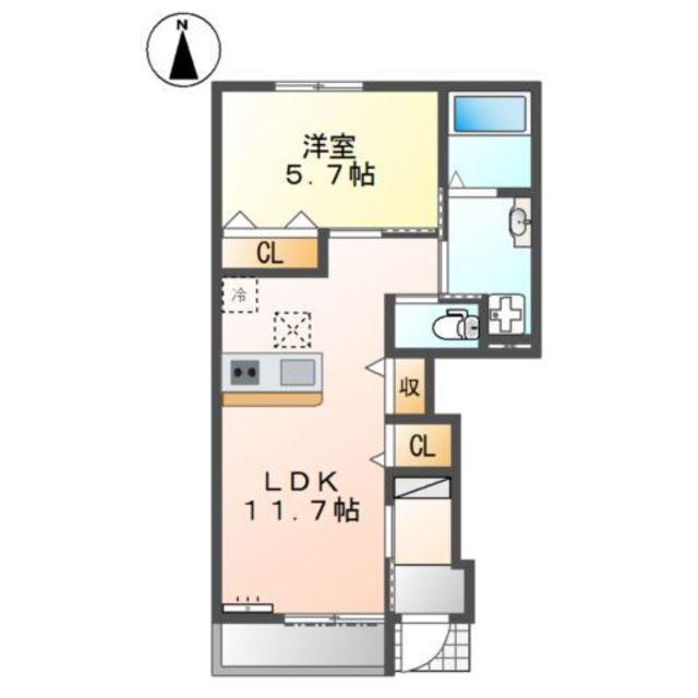 シャン ヴィラージュ(1LDK/1階)の間取り写真