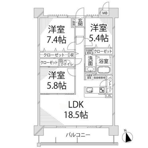 キャッスルコート田寺東(3LDK/7階)の間取り写真