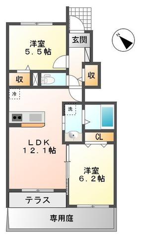 サンハイツ2(2LDK/1階)の間取り写真