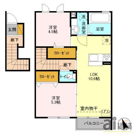 ラ・プリマベーラA(2LDK/2階)の間取り写真