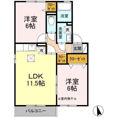 フラワーレジデンスJUN H(2LDK/1階)の間取り写真