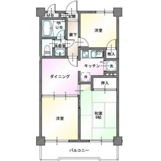 リバーフロントヤシマ(3DK/4階)の間取り写真