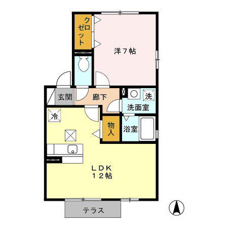 フェリーチェC(1LDK/1階)の間取り写真