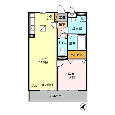 ロジュマンマエバラC(1LDK/1階)の間取り写真