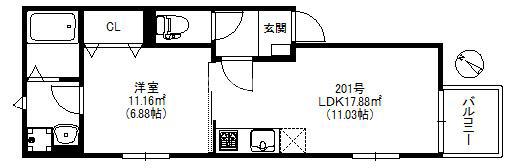 メゾンソレイユ南福岡(1LDK/2階)の間取り写真