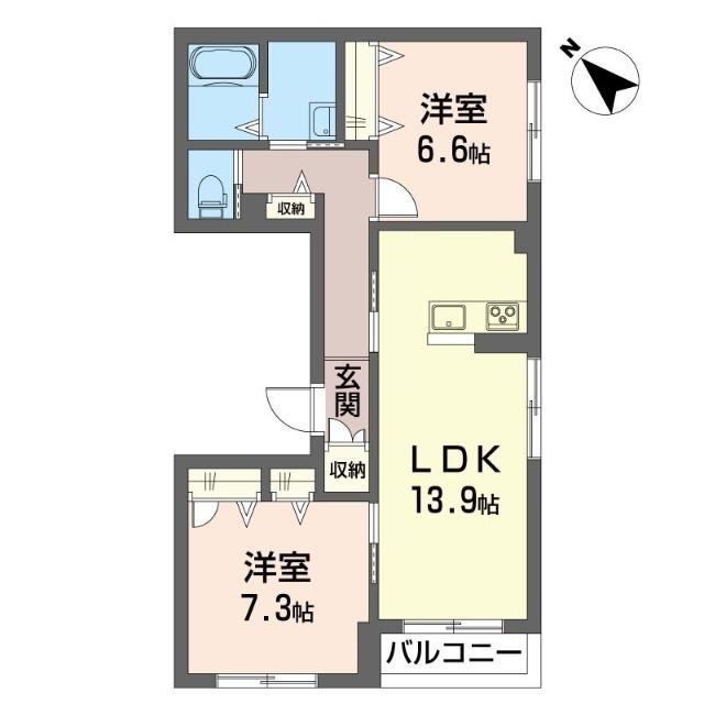 ヴェール北鎌倉(2LDK/2階)の間取り写真