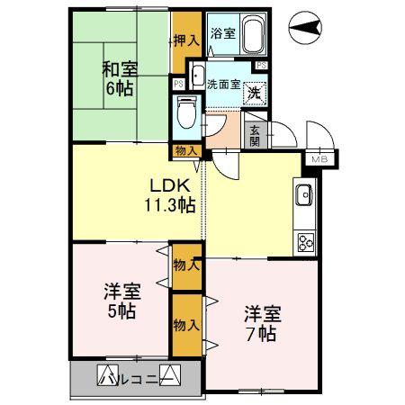 イーストヒルズ平野(3LDK/3階)の間取り写真