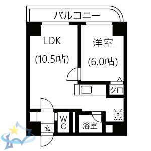 ドエルラクーン・大通公園(1LDK/4階)の間取り写真
