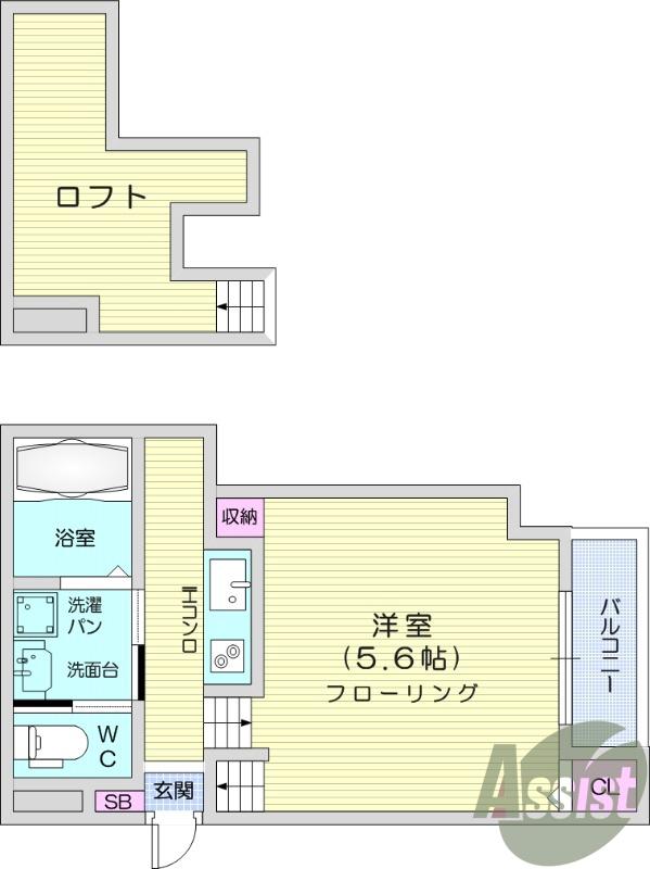 UNリヴィエール高松(1K/1階)の間取り写真