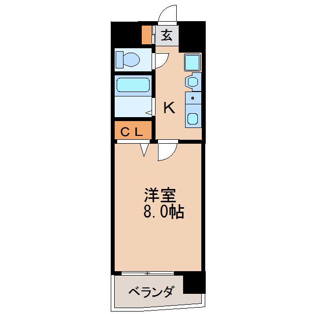 ヒルズ新栄(1K/9階)の間取り写真