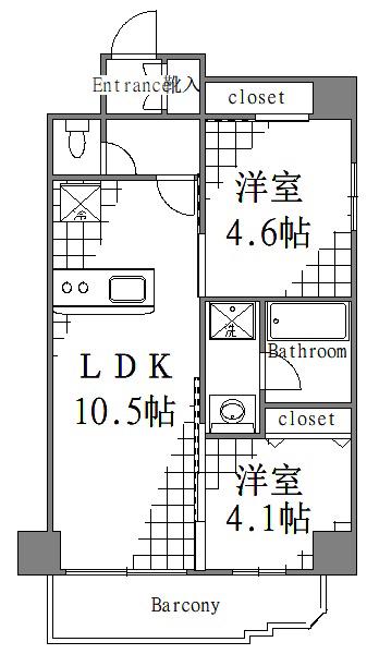 RELUXIA新御徒町(2LDK/12階)の間取り写真