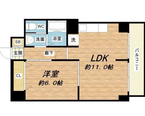 上六青山ハイツ(1LDK/7階)の間取り写真