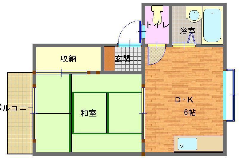 サンガーデン加広A棟(1DK/1階)の間取り写真
