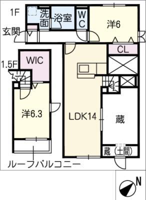 アンソレイユ(2LDK/1階)の間取り写真