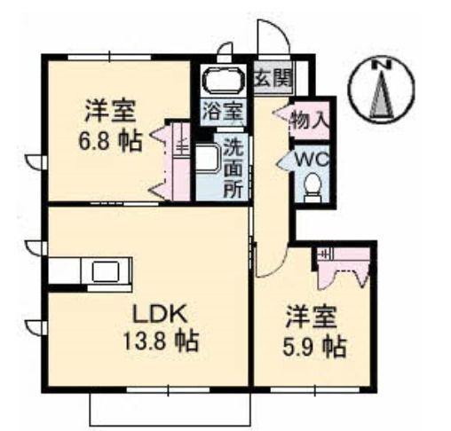 エトワール滝宮 A棟(3LDK/2階)の間取り写真