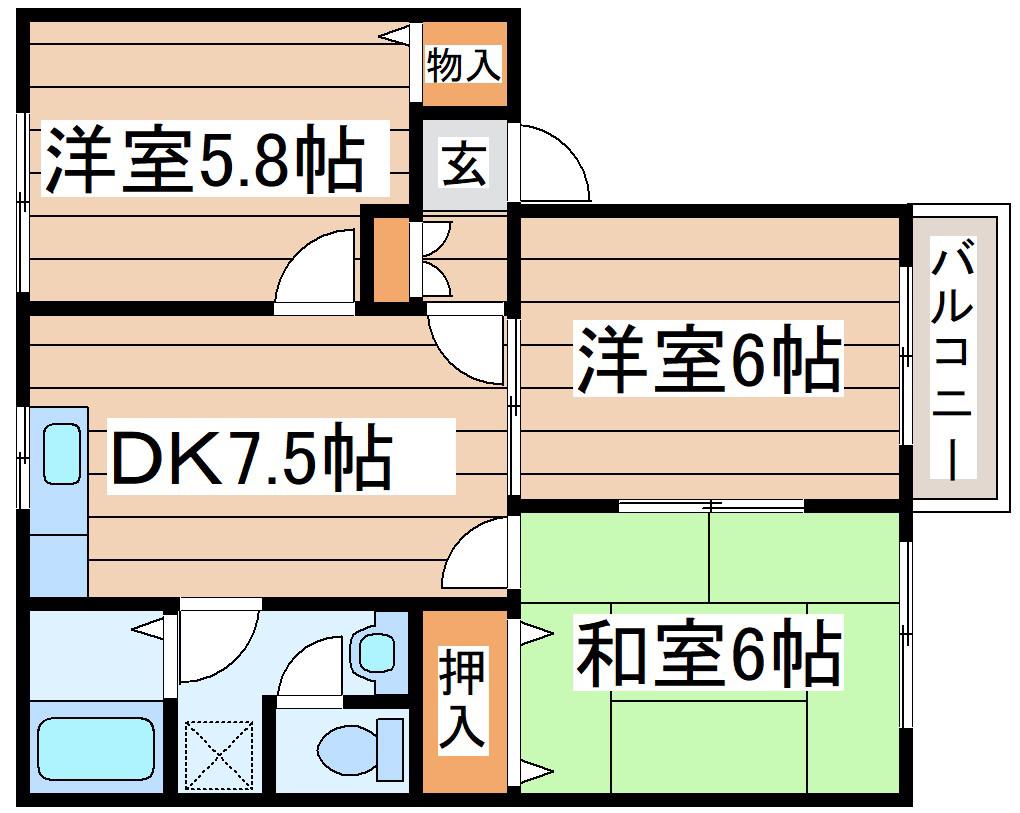オールージュコート(3DK/2階)の間取り写真