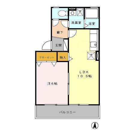 ハーベスト大和D(1LDK/2階)の間取り写真