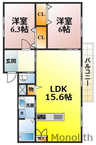 FELIZ馬瀬(2LDK/2階)の間取り写真