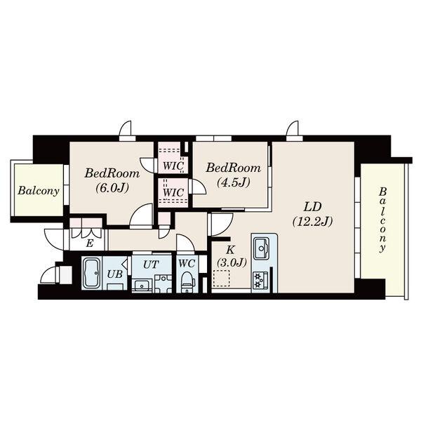 S-RESIDENCE茶屋ヶ坂イースト(2LDK/2階)の間取り写真
