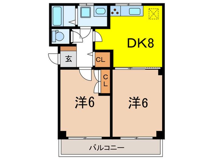 ハーモニーコート東町(2DK/1階)の間取り写真