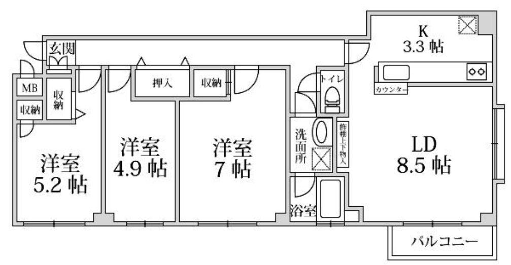 リオマンション祐天寺(3LDK/2階)の間取り写真