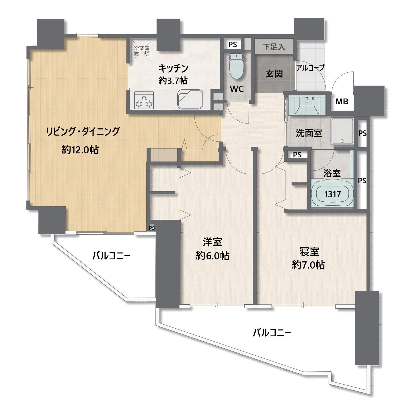 クレッセント渋谷神泉(2LDK/4階)の間取り写真