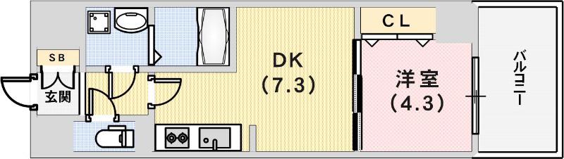 プレサンス神戸セレスティア(1DK/8階)の間取り写真