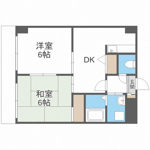 日之出ビル多の津(2DK/4階)の間取り写真