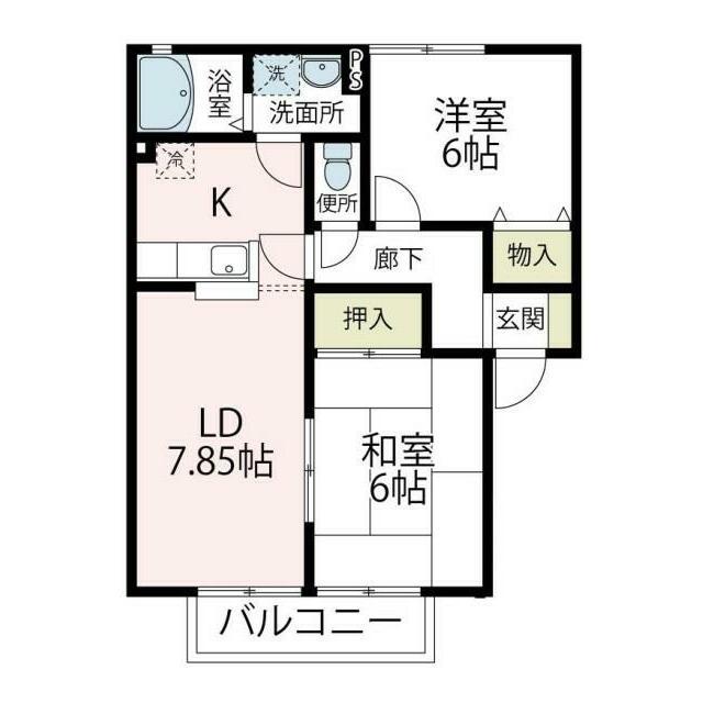 ウィンディア弐番館(2LDK/2階)の間取り写真