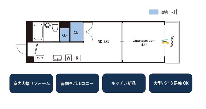 フローリング工事中内見可平和島駅敷 礼 0カーサ大森(1K/4階)の間取り写真