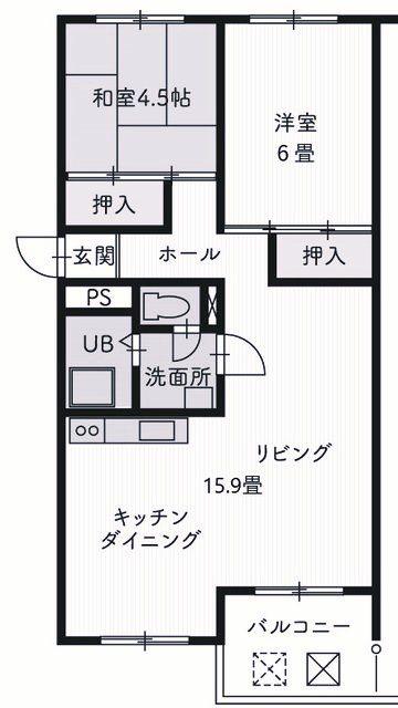 芦屋浜高層2号棟(2LDK/14階)の間取り写真