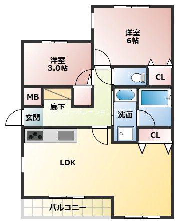 ロイヤルハイツ歌園Ⅱ(2LDK/3階)の間取り写真