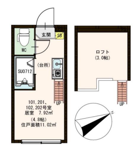 ハーモニーテラス練馬(ワンルーム/2階)の間取り写真