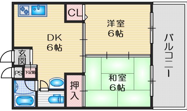 ハマビル(2DK/5階)の間取り写真
