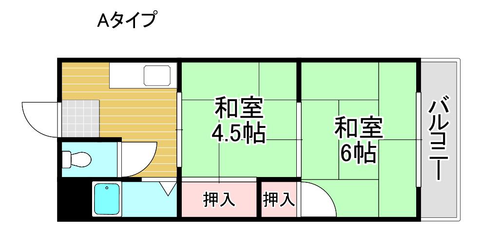 岸里グリンハイツ(2K/2階)の間取り写真