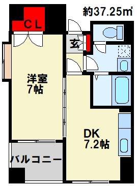 MDIインターフェイス竪町(1DK/8階)の間取り写真
