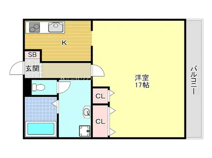 ベルヴィ大将軍(1K/2階)の間取り写真