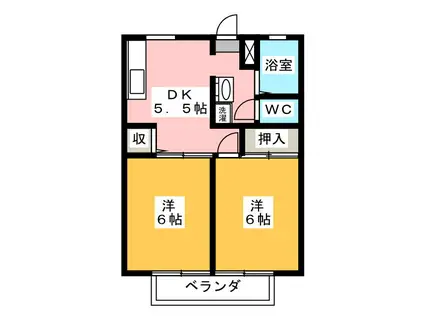 アイリス中田本町B(2DK/2階)の間取り写真