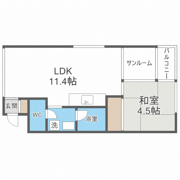山の手U-ハウス(1SLDK/1階)の間取り写真
