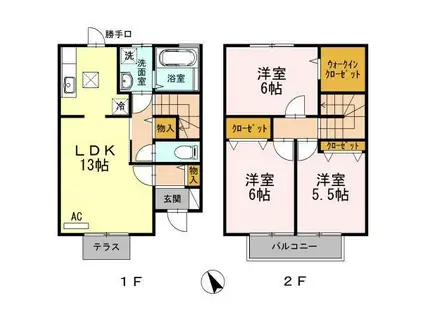 ひだまり館B棟(3LDK/1階)の間取り写真