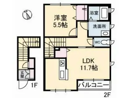 シルフィード山波A棟(1LDK/2階)の間取り写真