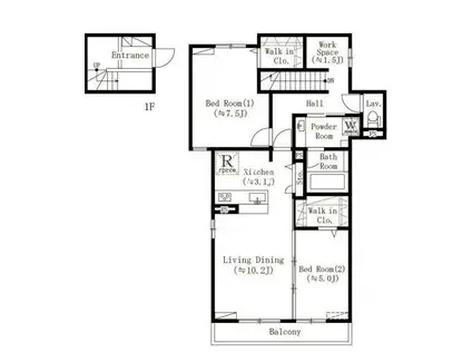 PARKBEAR四谷三丁目(2LDK/2階)の間取り写真