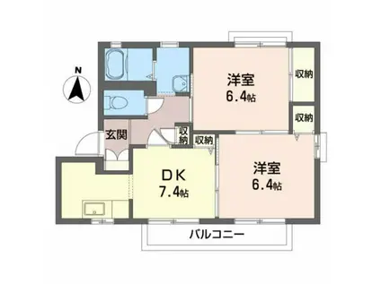 ドミールB(2DK/1階)の間取り写真