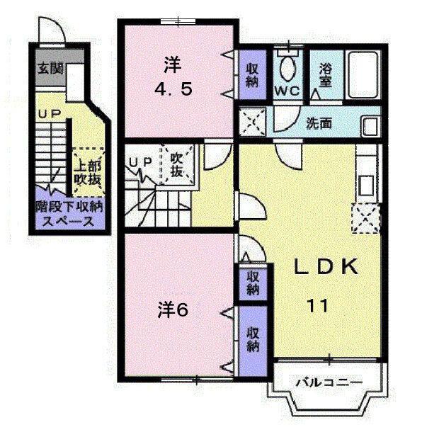 ツインクレストB(2LDK/2階)の間取り写真