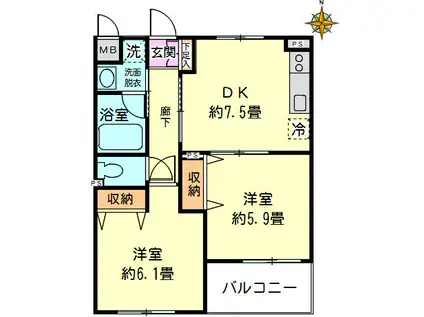 ウィステリア綱島(2DK/2階)の間取り写真