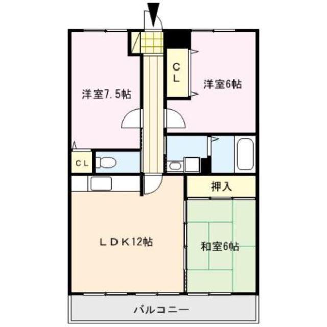 アメニティハイツ杏栄館(3LDK/7階)の間取り写真